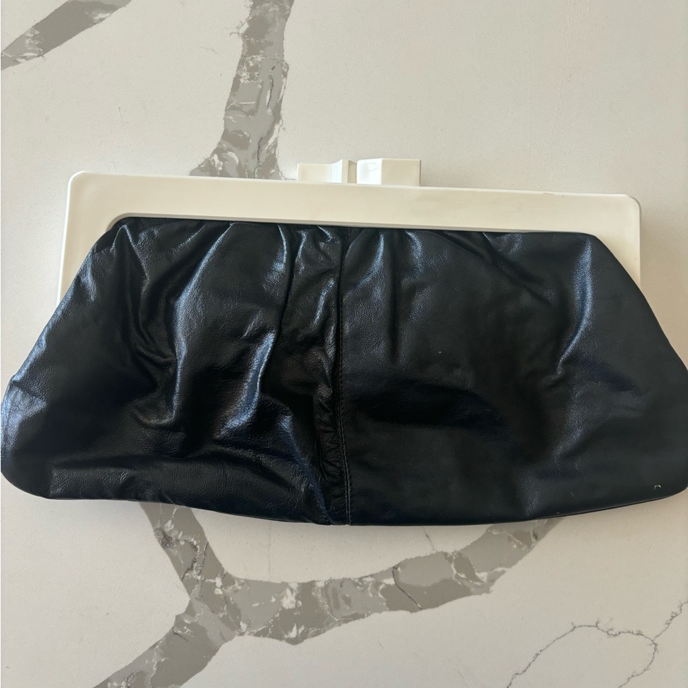Vintage Italian Genuine Leather Navy Clutch With Plastic Clasp